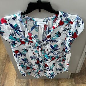 Liz Claiborne Butterfly Print Blouse - Red, Blue, White